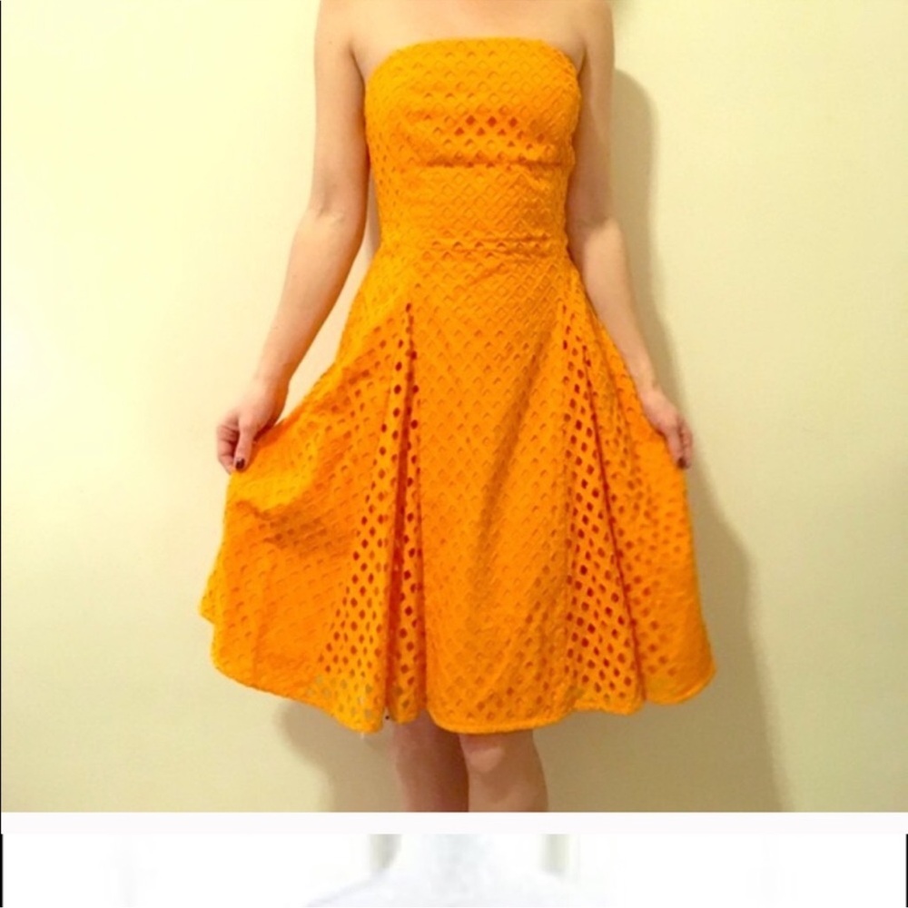 Maeve Anthropologie lassie eyelet orange strapless mini dress